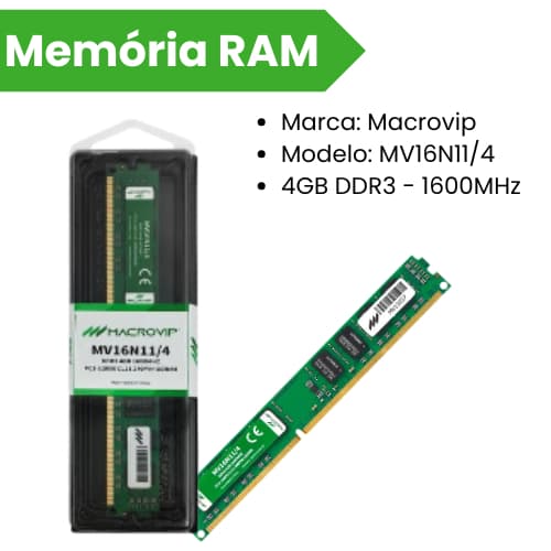 Memória RAM p/ PC Macrovip MV16N11/4 4GB DDR3 1600MHz