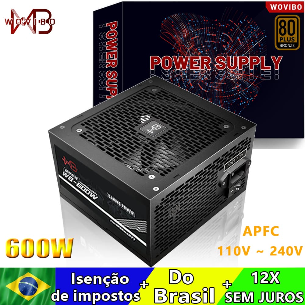 Wovibo Fonte PC Power Supply PSU Rated 600W 80 Plus Bronze APFC Gaming 220V 110V ATX Computer