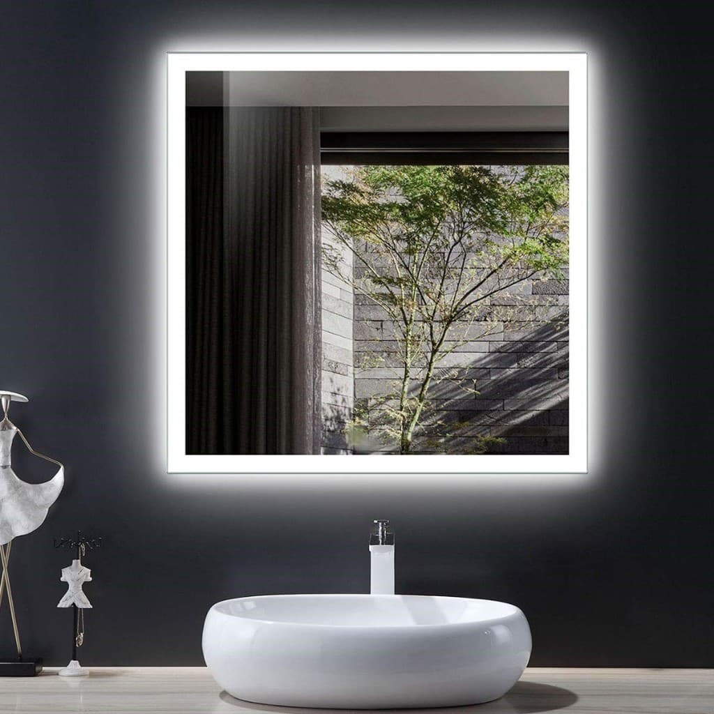 Espelho Quadrado Grande Jateado 80cm Led Borda Infinita Lapidado Banheiro Decoração Salão Maquiagem