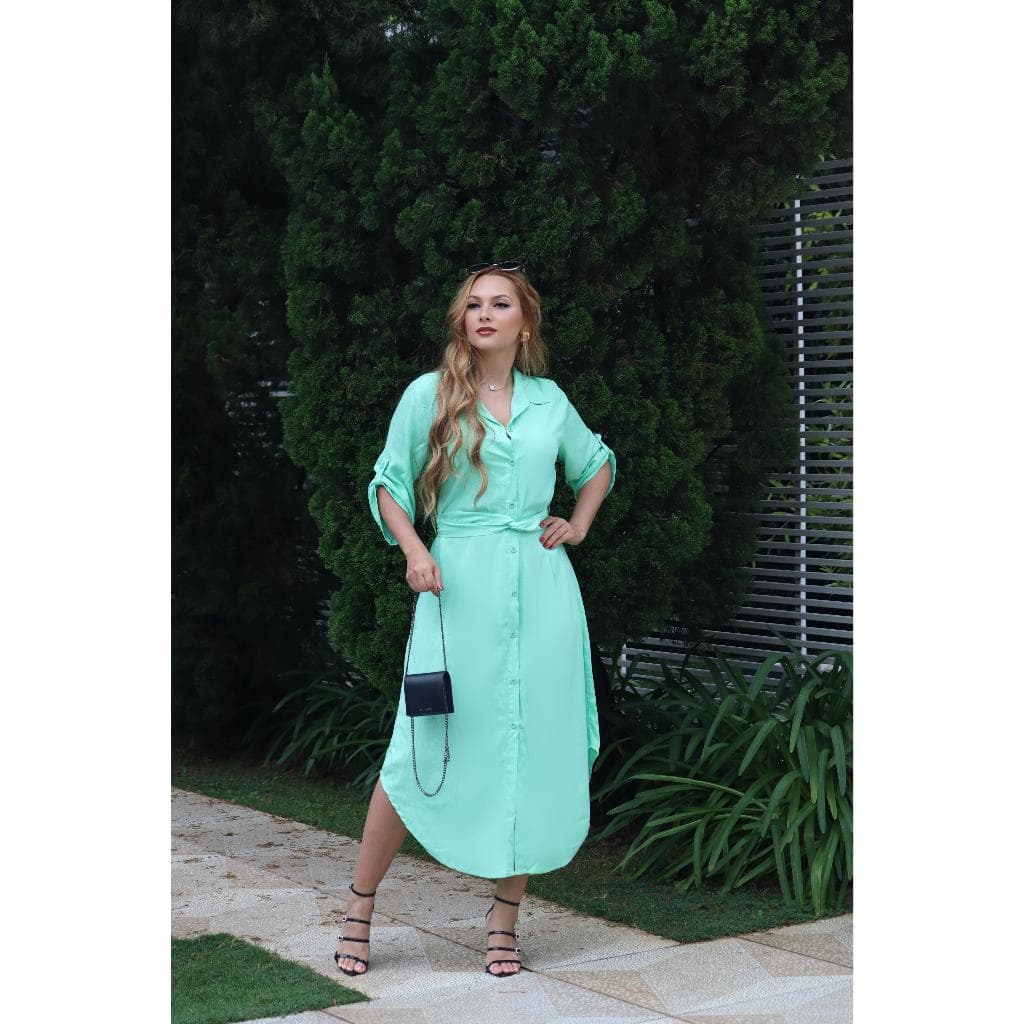 VESTIDO CHAMISE CON MANGA 3/4 COM FAIXA PRA AMARAR