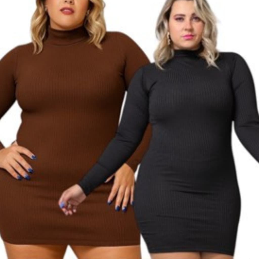 Vestido Gola Manga Longa Moda Curvy