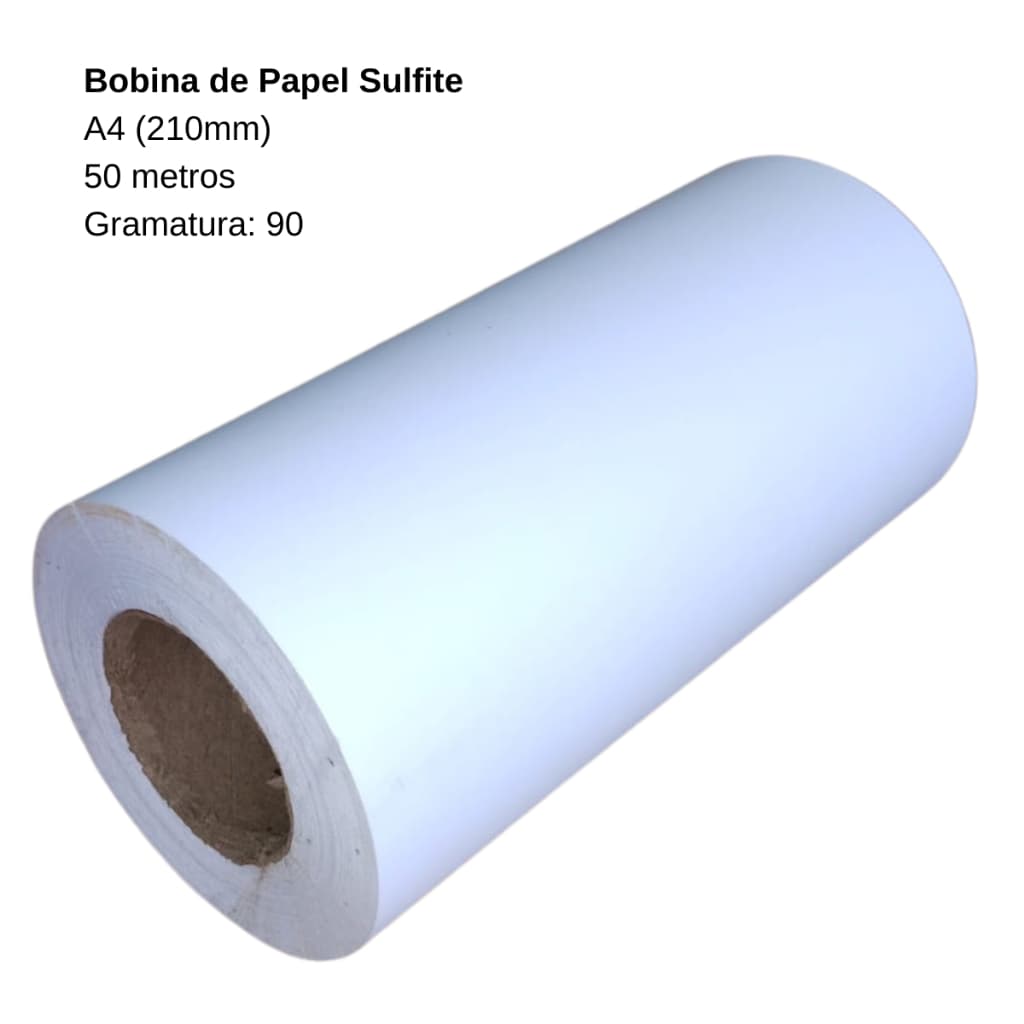 Bobina Papel Sulfite  A4 210mmX50m 90g para impressoras de pequeno formato