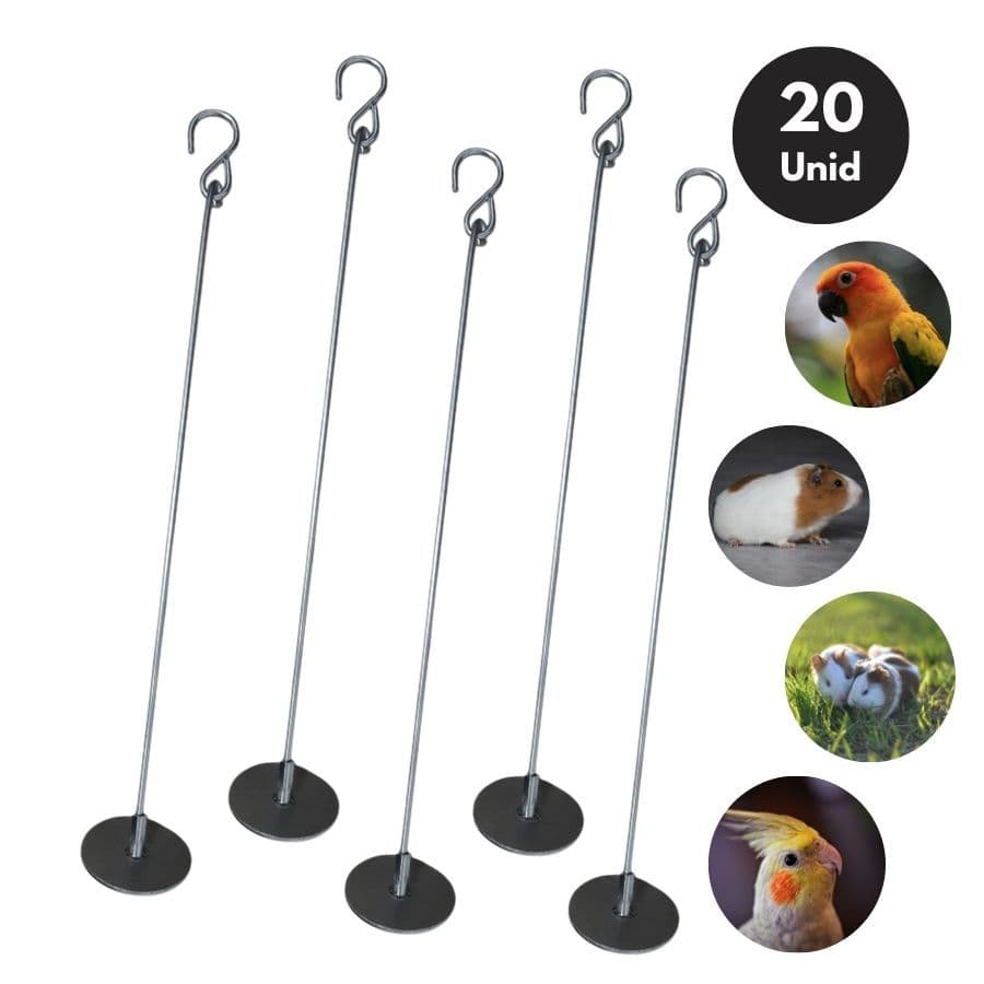 KIT COM 20 Porta de Inox p/ Fruta Legume Verdura para Aves Calopsitas Papagaio Pássaros ou Roedores
