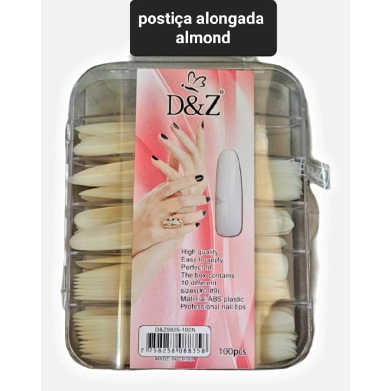 Postiça almond alongada leitosa realista natural D&Z EXTRA GRANDE realista D&Z 100 unidades de Unha tip DeZ