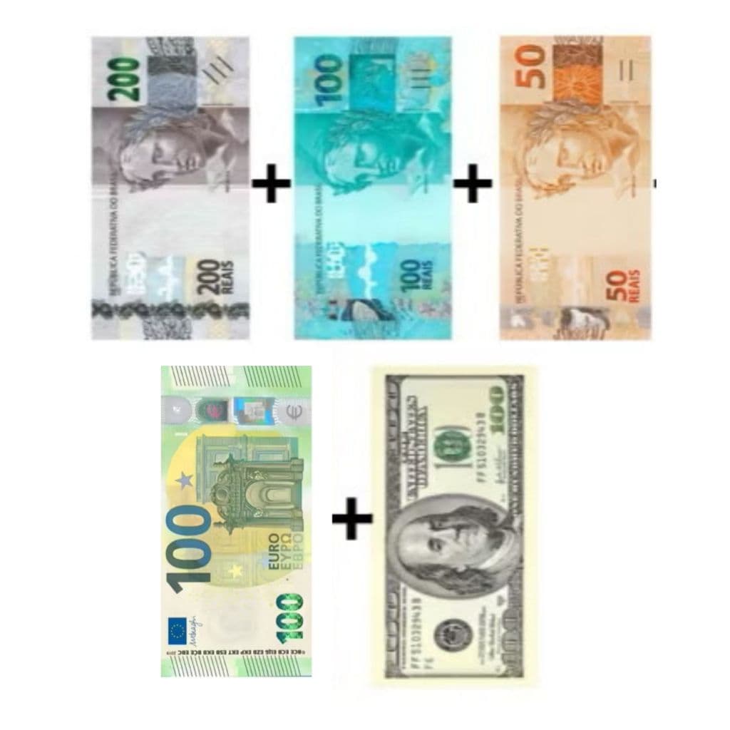Toalha de Praia Piscina Estampa Notas 50 100 200 Dólar e Euro 70x140cm Secagem Rápida Alta Absorção