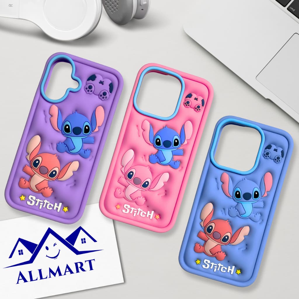 Capinha Stitch 3D Emborrachada | Case iPhone Silicone Fofa Kawaii | Alta Proteção e Estilo