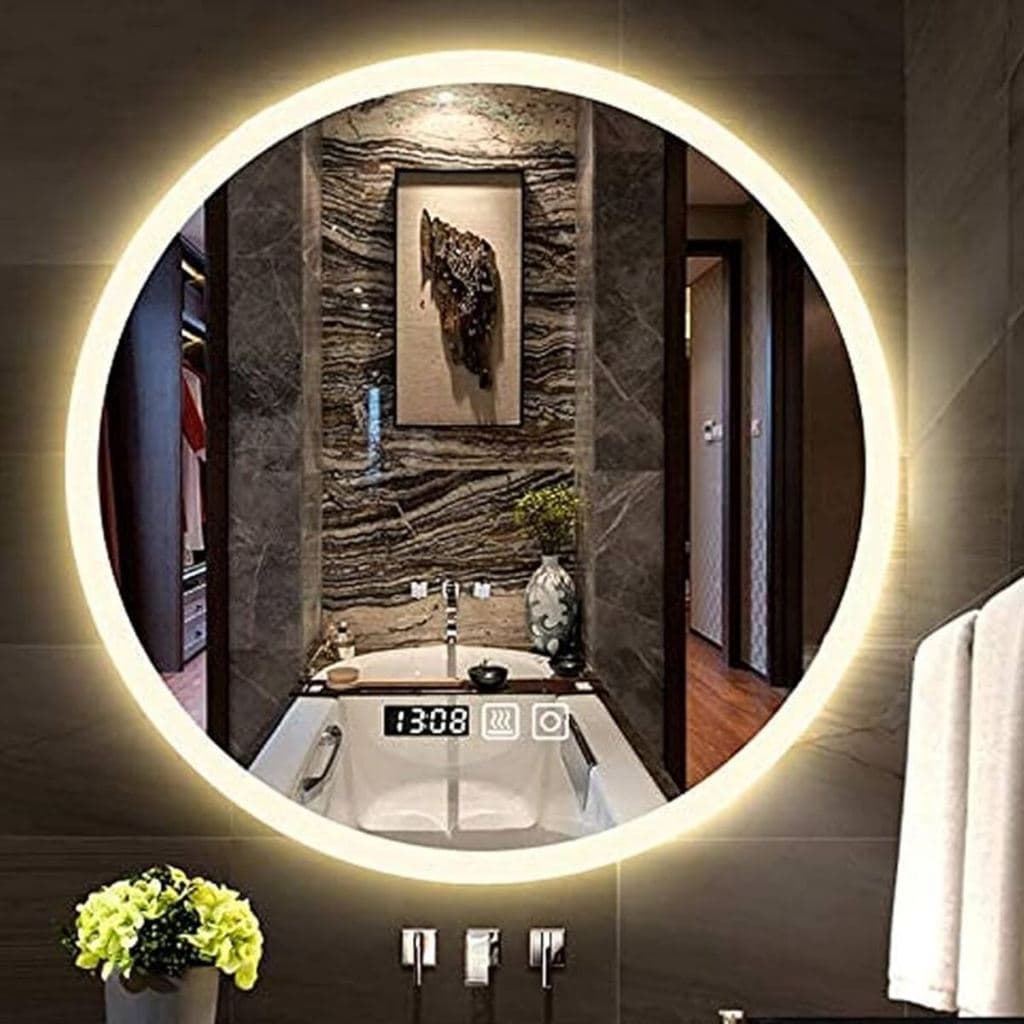 Espelho Redondo Grande 80cm Jateado e Lapidado Com Led Borda Infinita Decoração Premium Banheiro