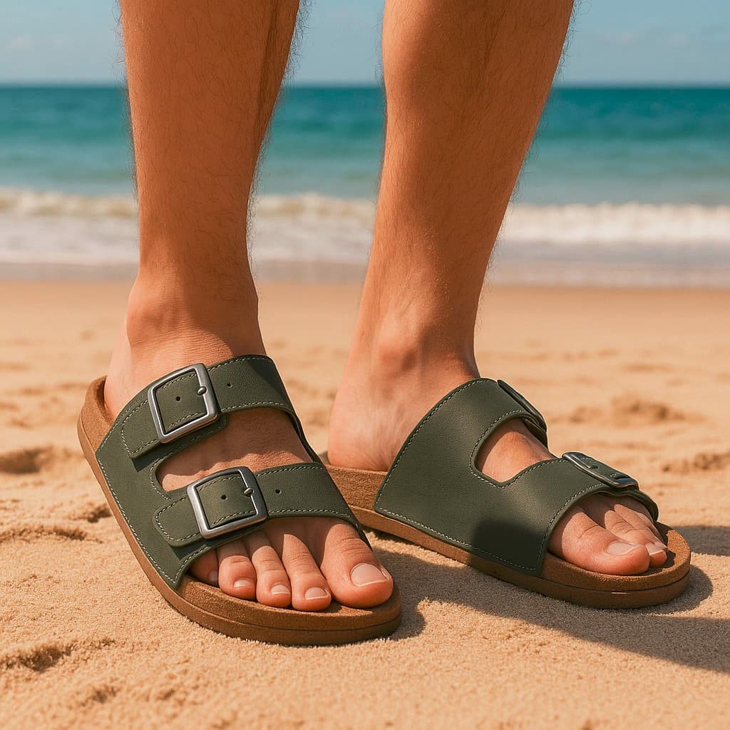 Birken Couro Ecologico Sandália de Fivela duas tiras Calce Facil  Papete Ajustável