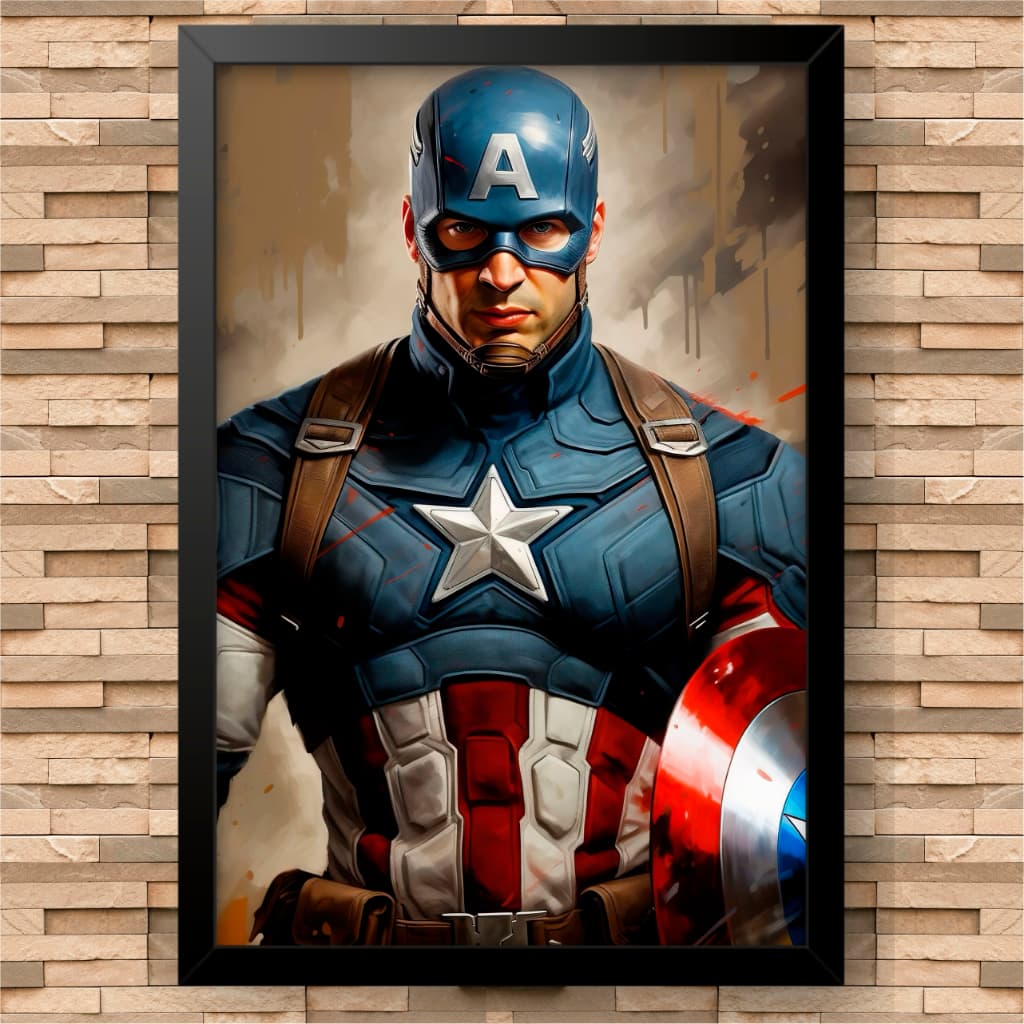 Quadro Decorativo Capitão América Marvel | Poster com Moldura e acetato | Decoração Geek Nerd