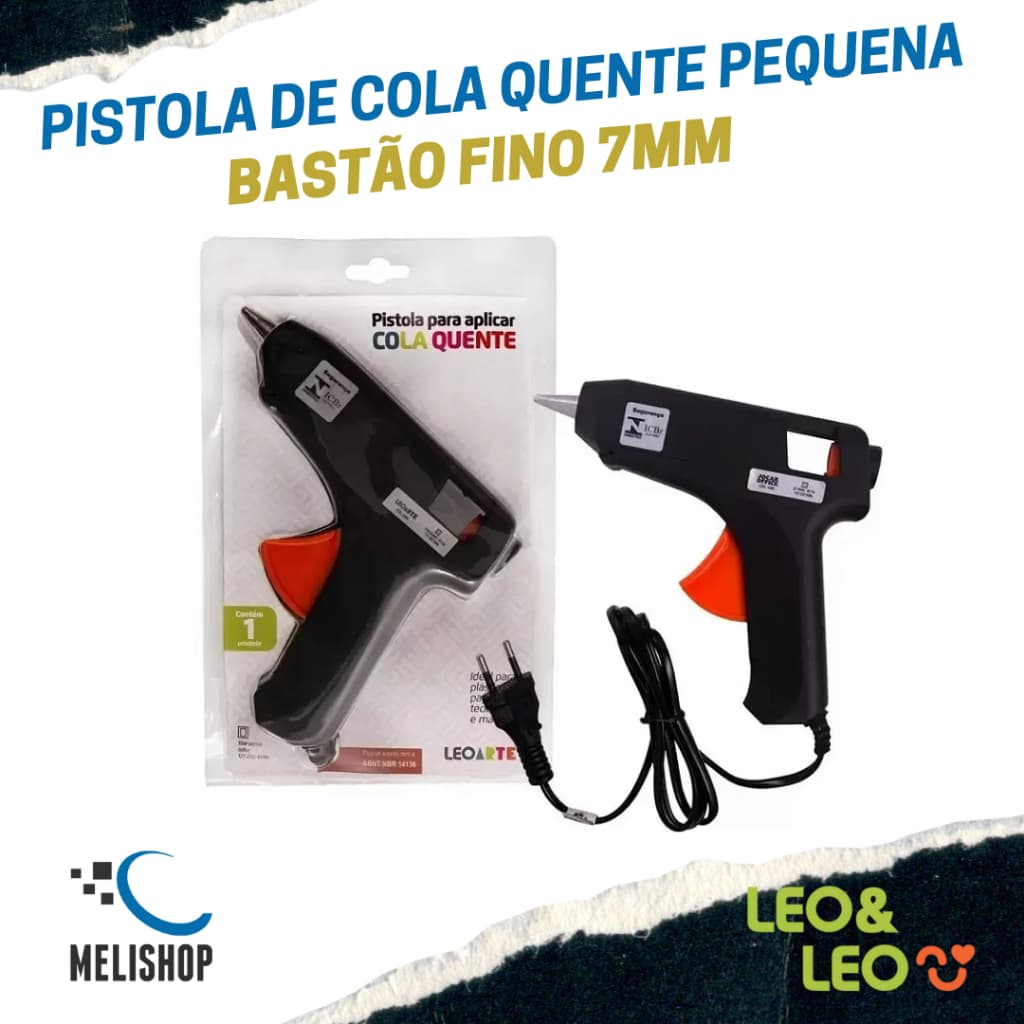 Pistola de Cola Quente Pequena Leo para Bastão Fino 7mm com 2 Bastões
