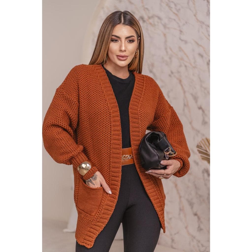 Cardigan Plus Size Feminino Blusa de Frio Feminina Grossa Plus Size Casaco Trico (Veste do 40 ao 52)