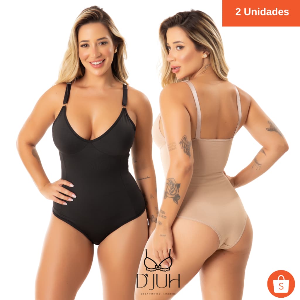 Kit 2 Cinta Body Modelador Feminino Sem Bojo Redutora de Medidas Alça Reforçada PP P M G GG 50 52