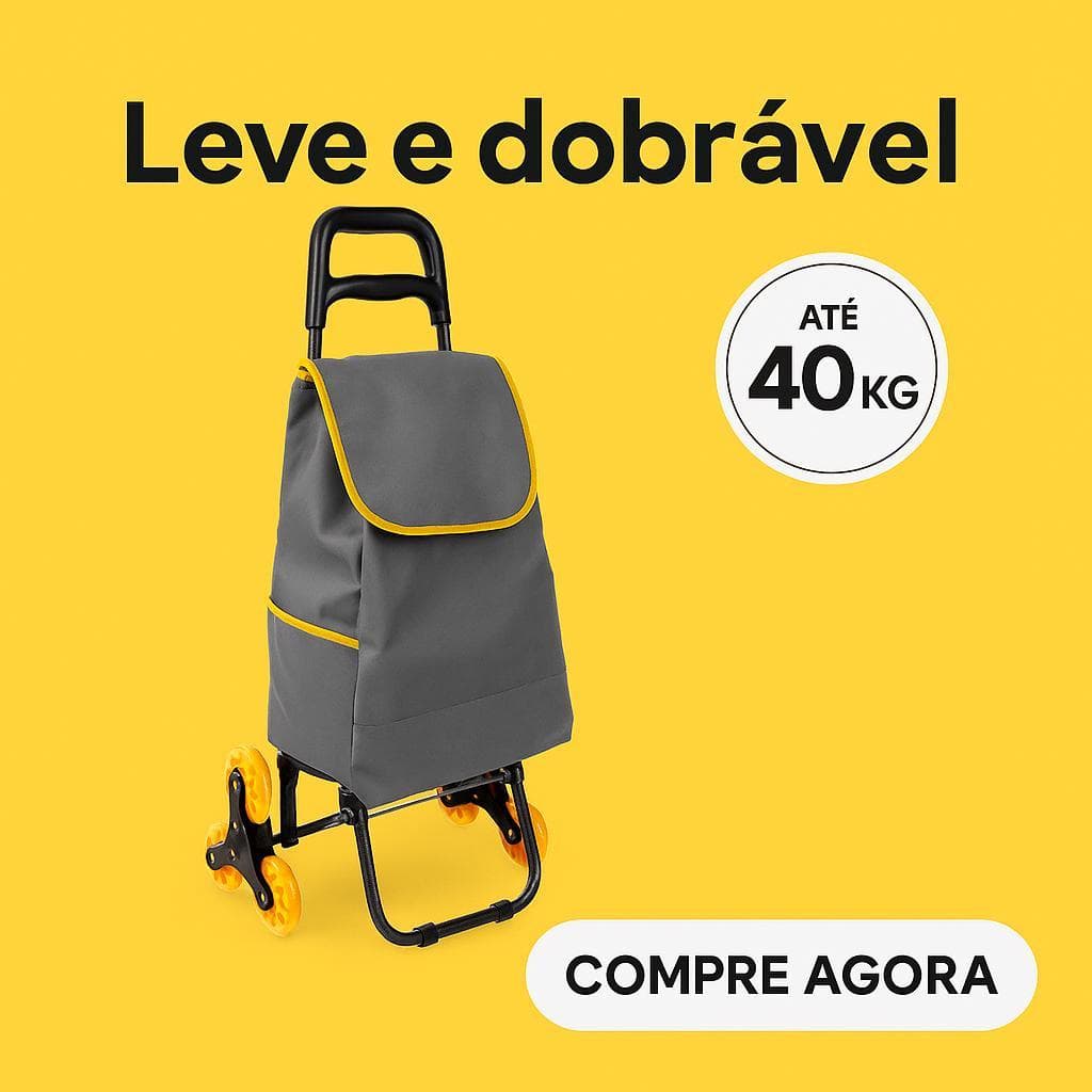 Carrinho de Carga 3 Rodas Dobrável com Bolsa Removível 40kg – Sobe Escadas