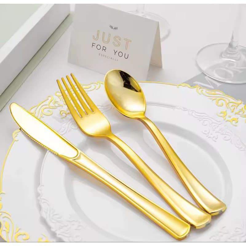 Kit Talheres Sobremesa Aço Inox Dourado 3pçs