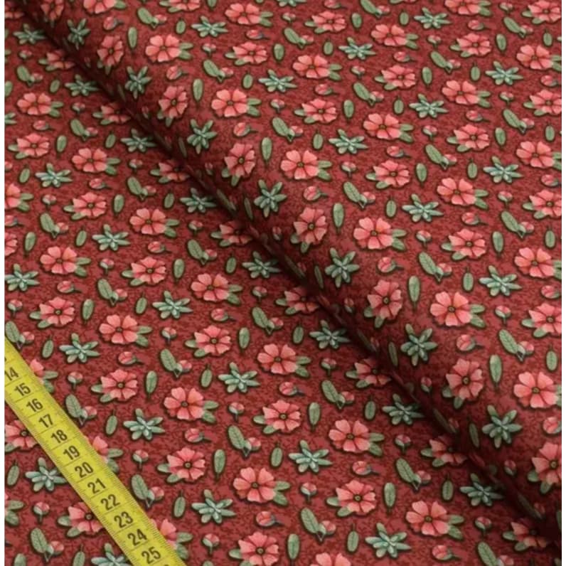 Tecido Tricoline  Flores vermelho Fuxicos e Fricote 100%  algodão digital 50cmx150cm