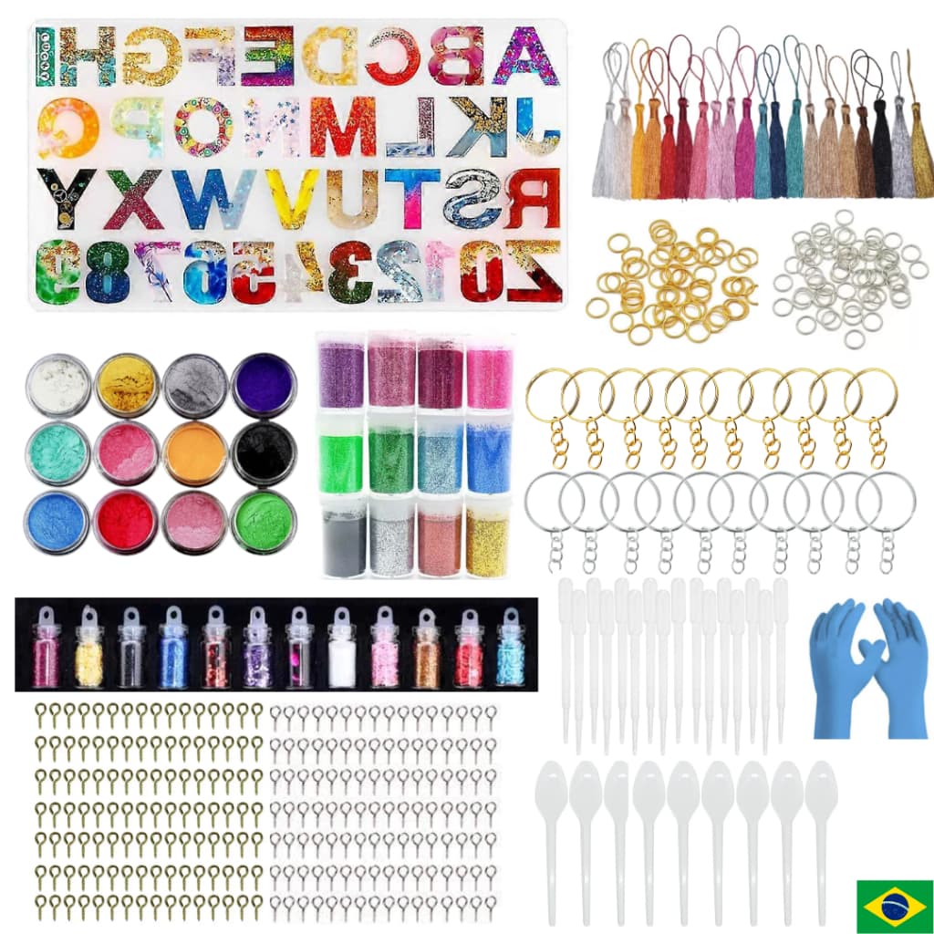 510 peças Kit artesanato completo molde silicone arte resina epóxi chaveiro pigmento glitter diy