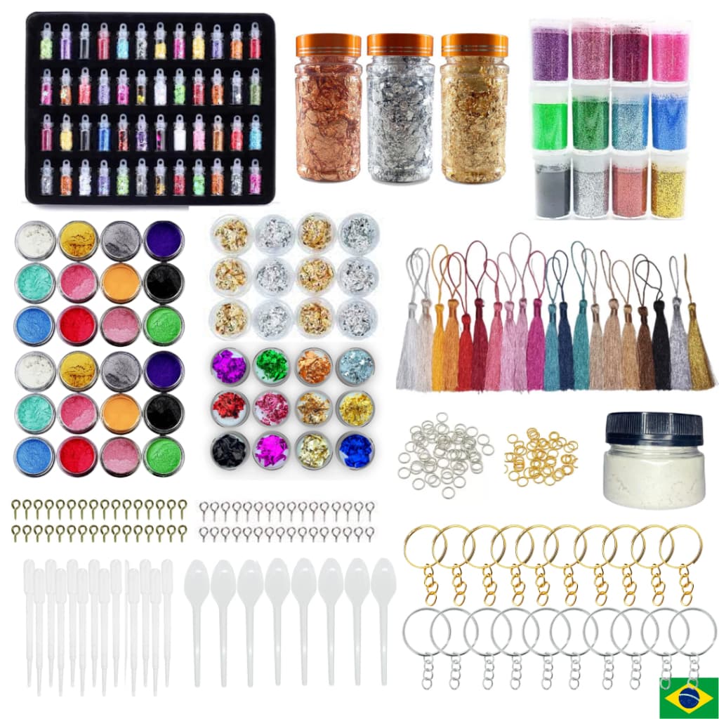 252 peças Kit artesanato arte completo glitter pigmento metálico tassel resina diy joias decoração