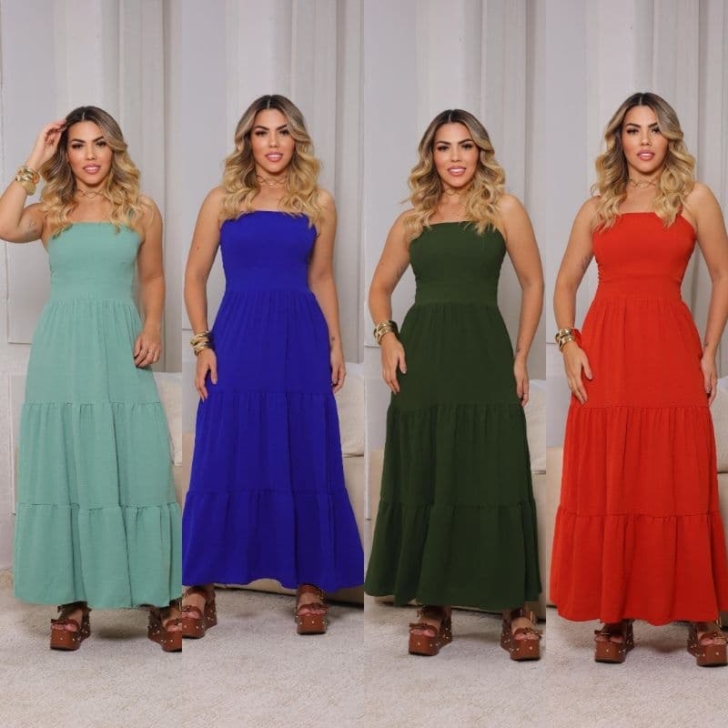 Vestido Longo Femenina Lastex nas Costas liso DUNA