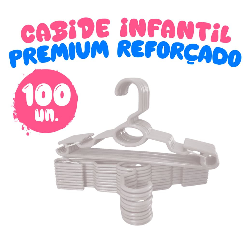 Kit 100 Cabides Infantil Bebê Baby Reforçado Branco Plástico Cruzeta Roupa Resistente Premium