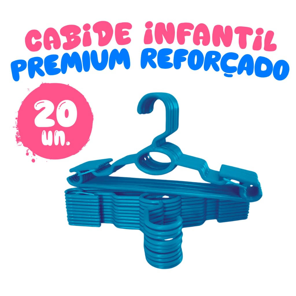 Kit 20 Cabides Infantil Bebê Baby Reforçado Azul Plástico Cruzeta Roupa Resistente Premium