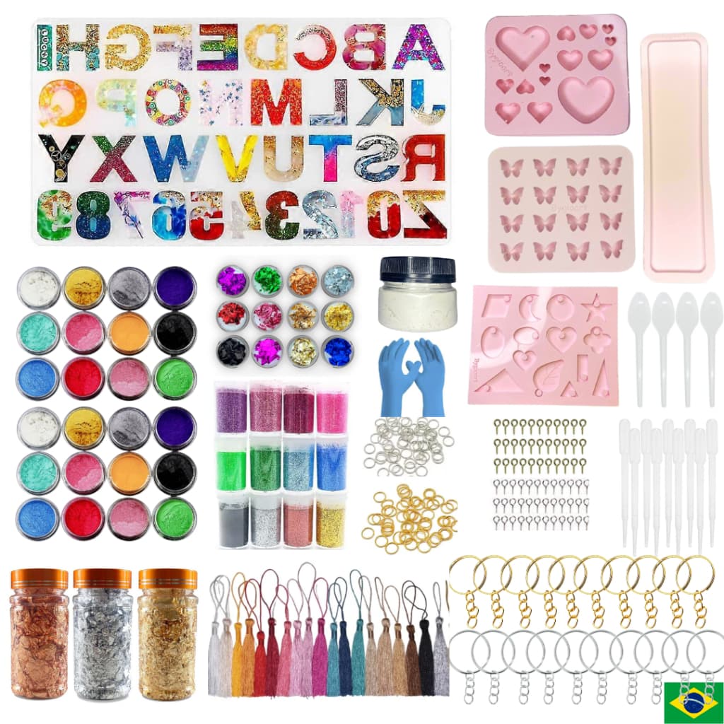 520 peças Kit molde silicone completo letra alfabeto artesanato resina epóxi pigmento glitter chaveiro diy decoração