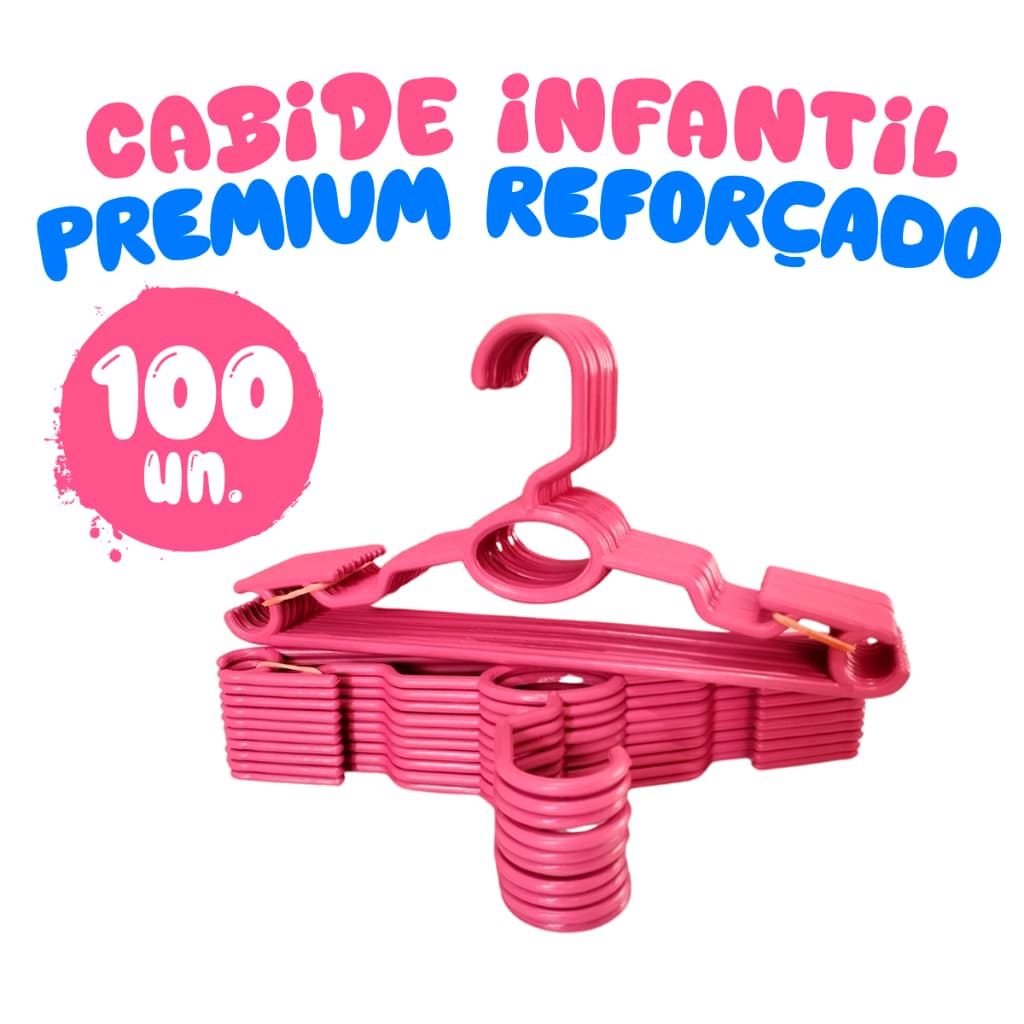 Kit 100 Cabides Infantil Bebê Baby Reforçado Rosa Plástico Cruzeta Roupa Resistente Premium