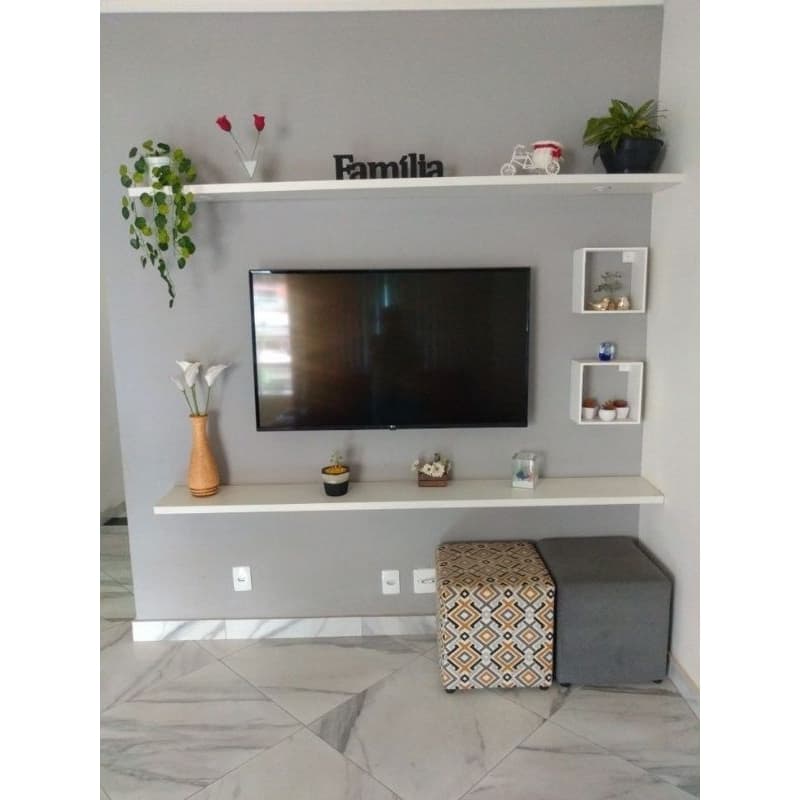 Rack suspenso prateleira conjunto 4 peças MDF branco sala quarto tv