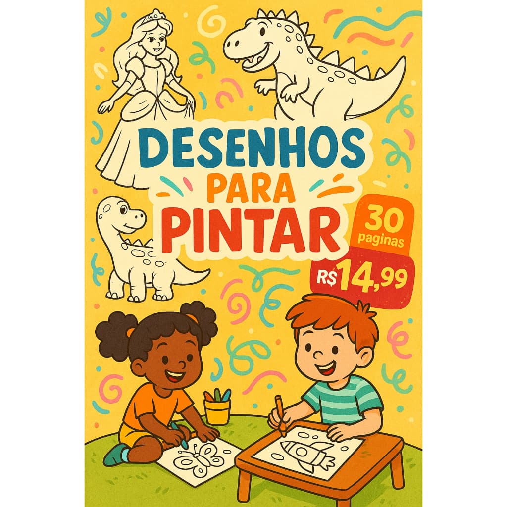 Kit de Desenhos para Pintar Infantil Diversos Temas - Tamanho A4 - 1 Desenho por Folha