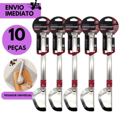 Kits 10/5 ou 3 Pegador Universal Inox 20cm Multiuso Cozinha Salada Gelo Massa Churrasco Frios Resist