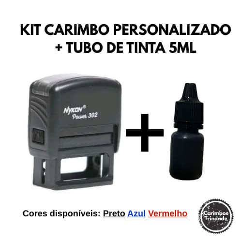 Kit Carimbo Personalizado Automático + Tubo de tinta 5ml l Nykon 302 l 38x14mm