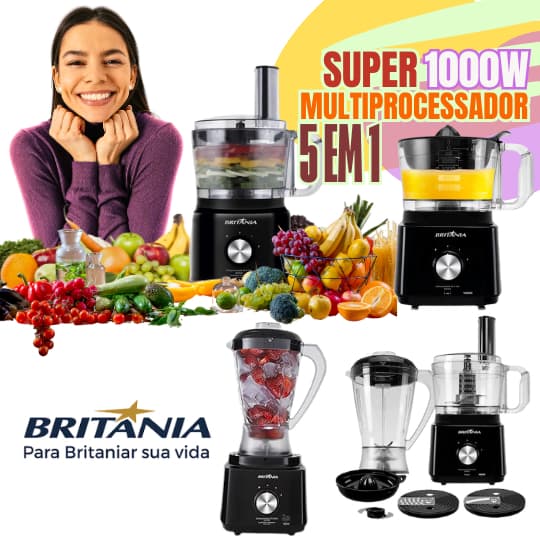 SUPER MULTIPROCESSADOR 5 EM 1, 1000W  FATIADOR, PROCESSADOR, ESPREMEDOR , LIQUIDIFICA, CORTADOR 110V