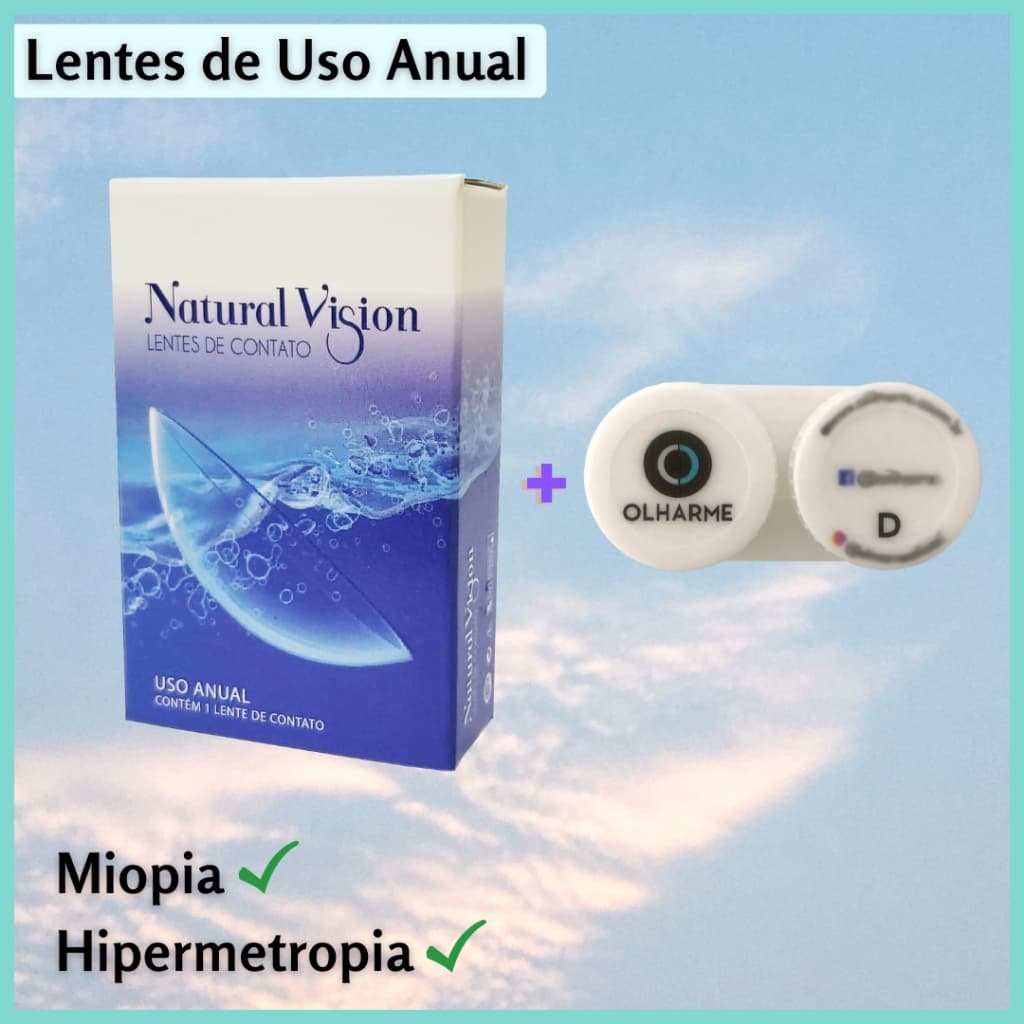 Lente de Contato Incolor Anual Natural Vision Com Grau Miopia Hipermetropia 1 Lente + Estojo