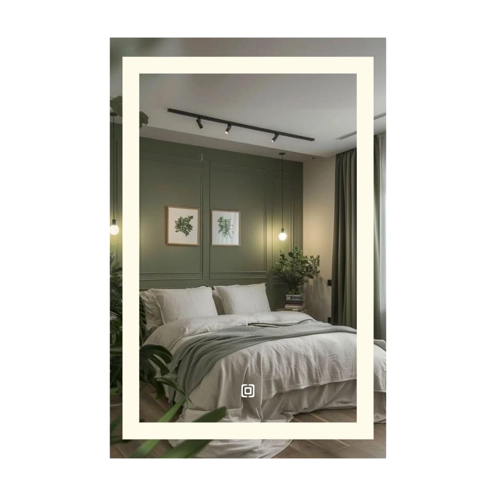 Espelho LED 60x100 Retangular Jateado Iluminado 3 Tons de Luz Quente Frio Neutro Touch Bivolt