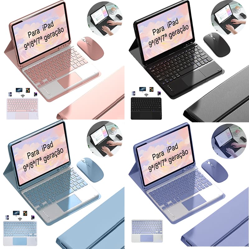 Capa protetora para iPad Air7/Air6/Air5/11ª/10ª/9ª/8ª/7ª geração/Air3/Pro10.5 com  touch ABNT2 teclado e mouse
