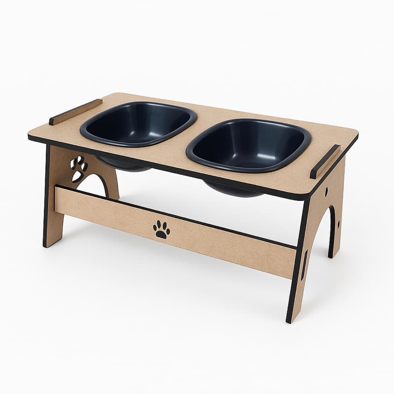 Suporte para comida para pet em mdf com pote