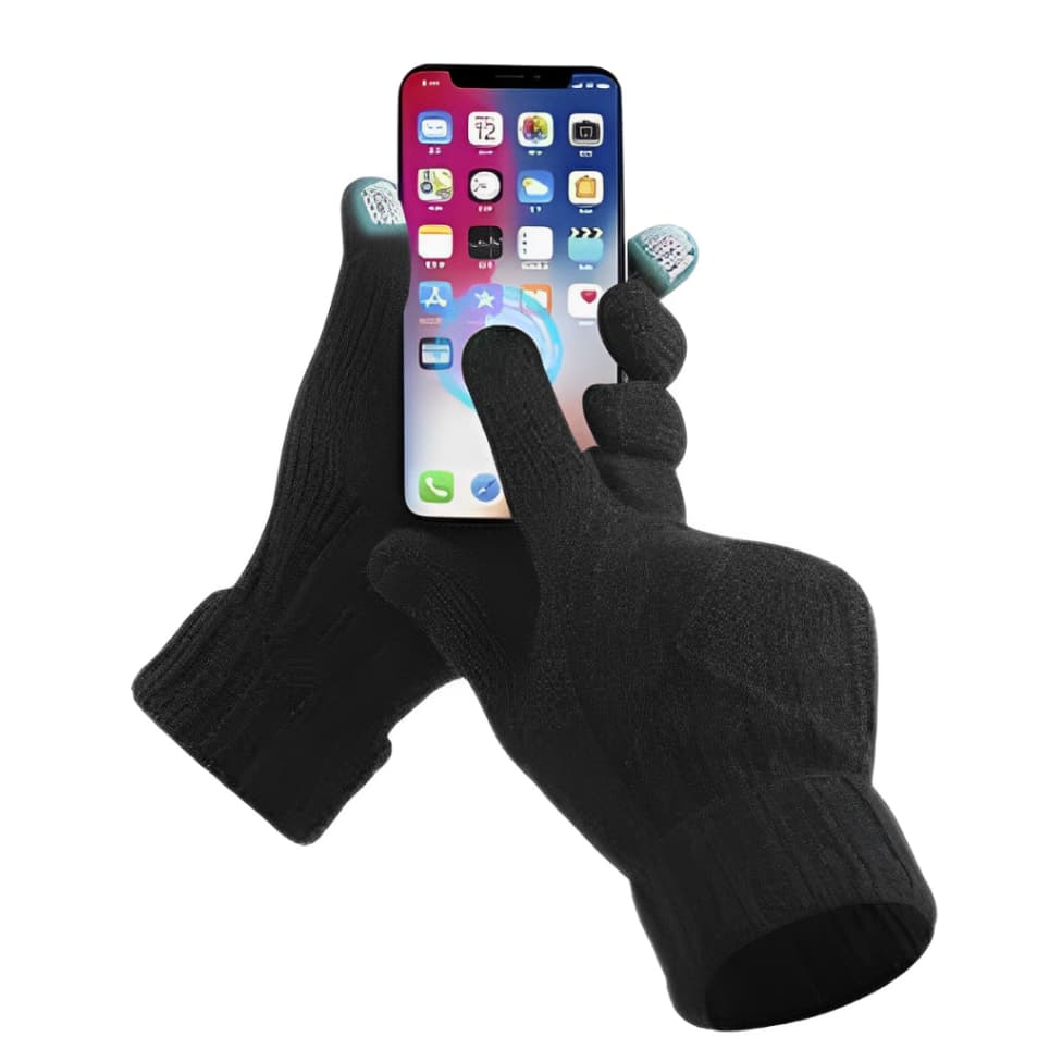 Luvas De Lã Preta Touch Screen Protege do Frio Da Para Usar No Celular feminino/masculino