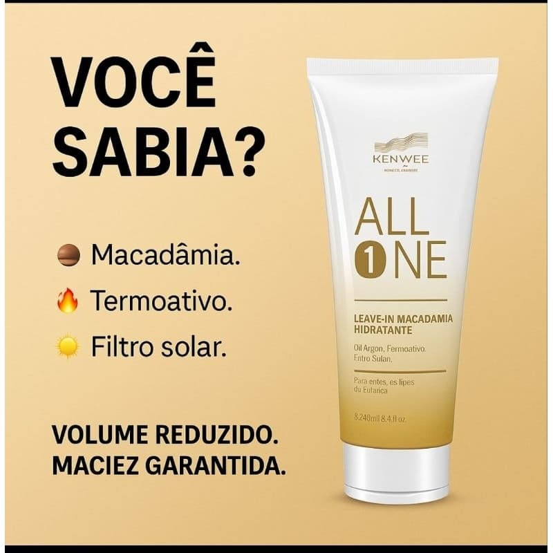 Leave in  creme para pentear sem enxague macadâmia 240gr kenwee com filtro solar