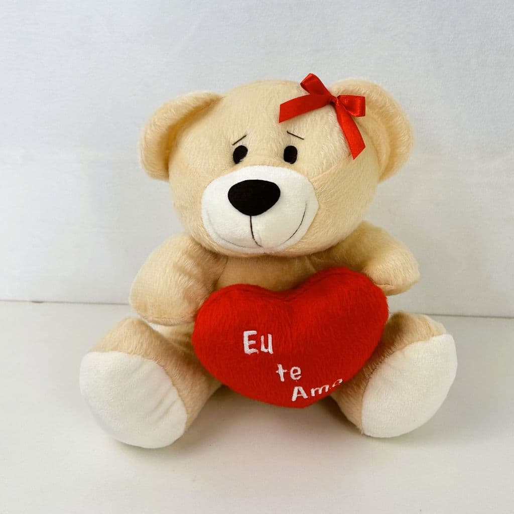 Urso De Pelúcia Teddy Com Coração Bicho Pequeno 20cm
