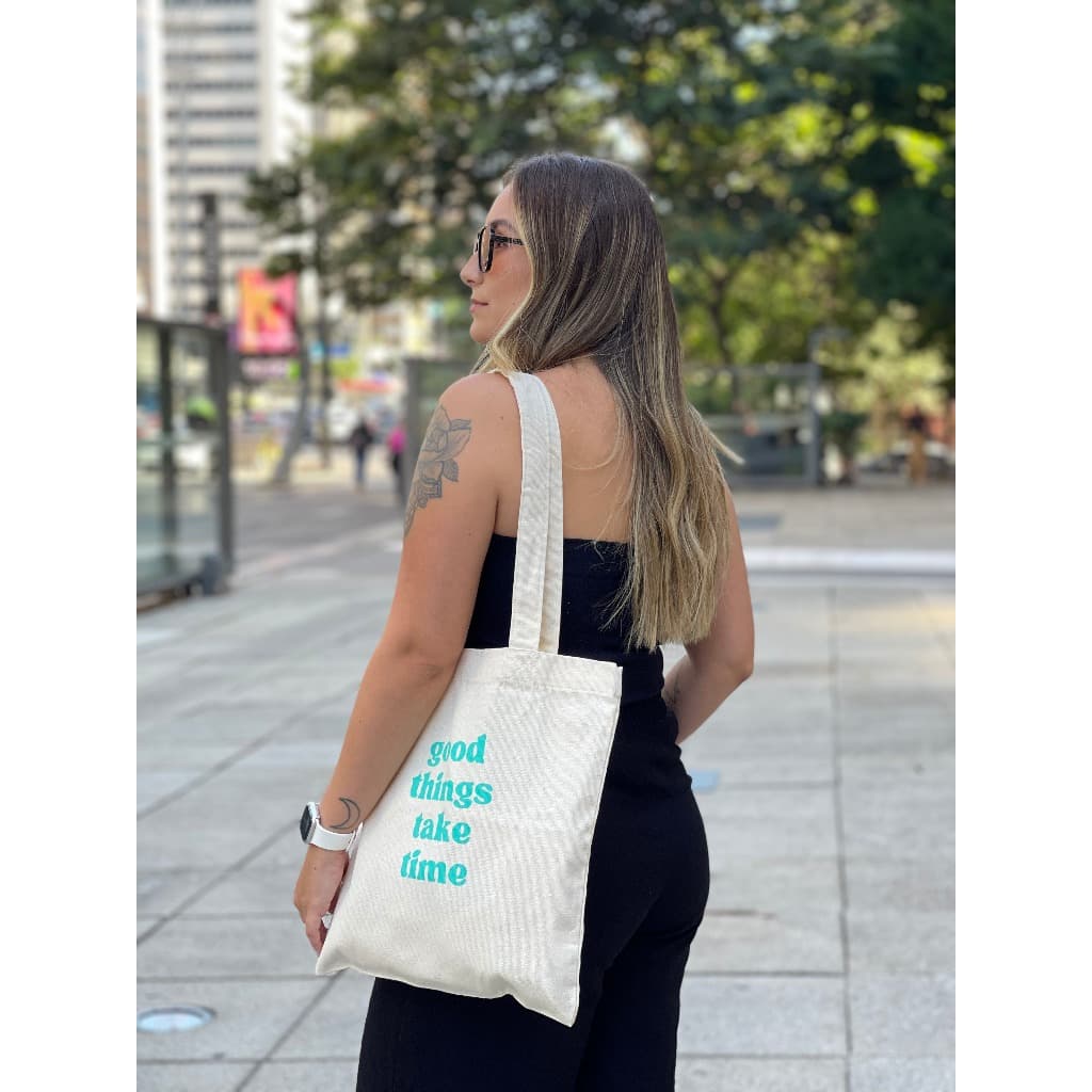 Ecobag Sacola em Sarja Algodão Cru - Good Things Take Time