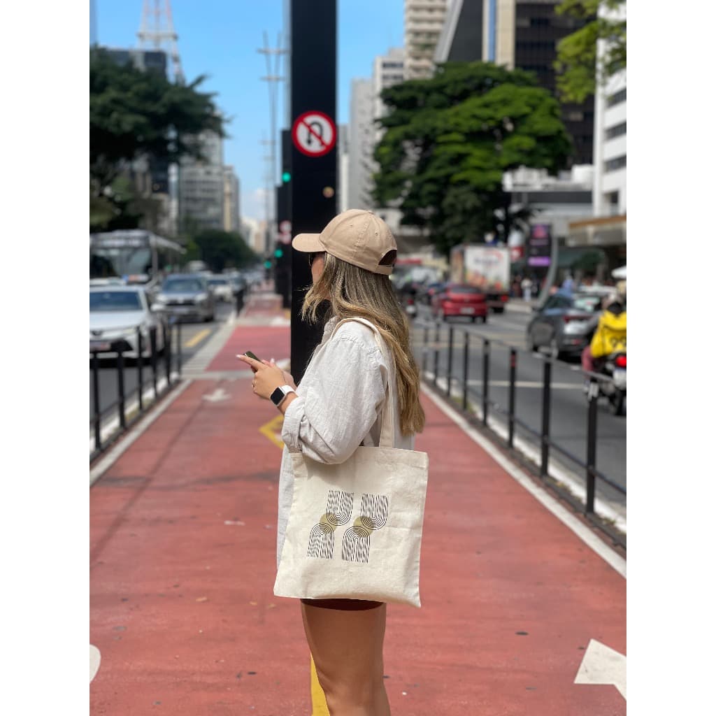 Ecobag Sacola em Sarja Algodão Cru - Desenho Listras