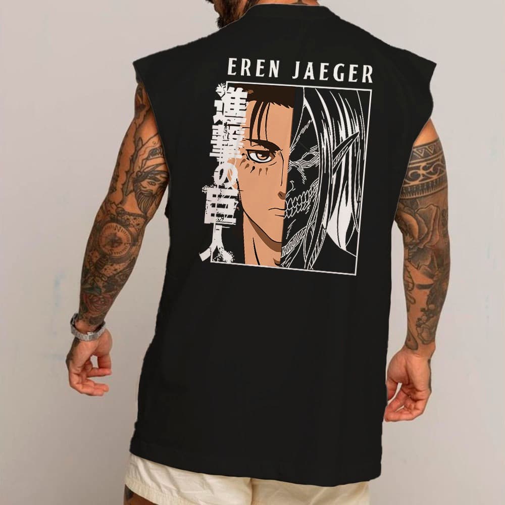 Camiseta Regata Longa Oversized Masculina Algodão Attack On Titan Eren Jaeger Anime Manga
