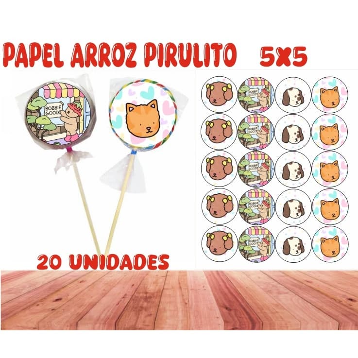 Papel arroz  para Pirulito de Isomalt ou Cupcake ou Bolacha ou Biscoito ou Chocolate 5cm com 20 imagens por folha