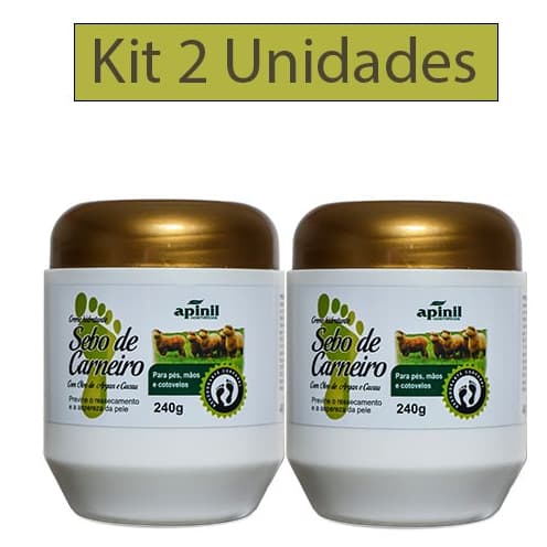 KIT 2 Unidades Creme Hidratante SEBO DE CARNEIRO Com Óleo de Argan e Cacau 240g APINIL