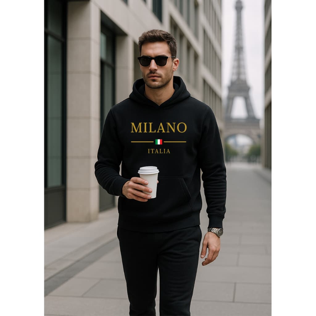 Blusa de Moletom Masculino Milano Itália Moletom Flanelado Com Capuz Casaco Moleto Blusa de Frio