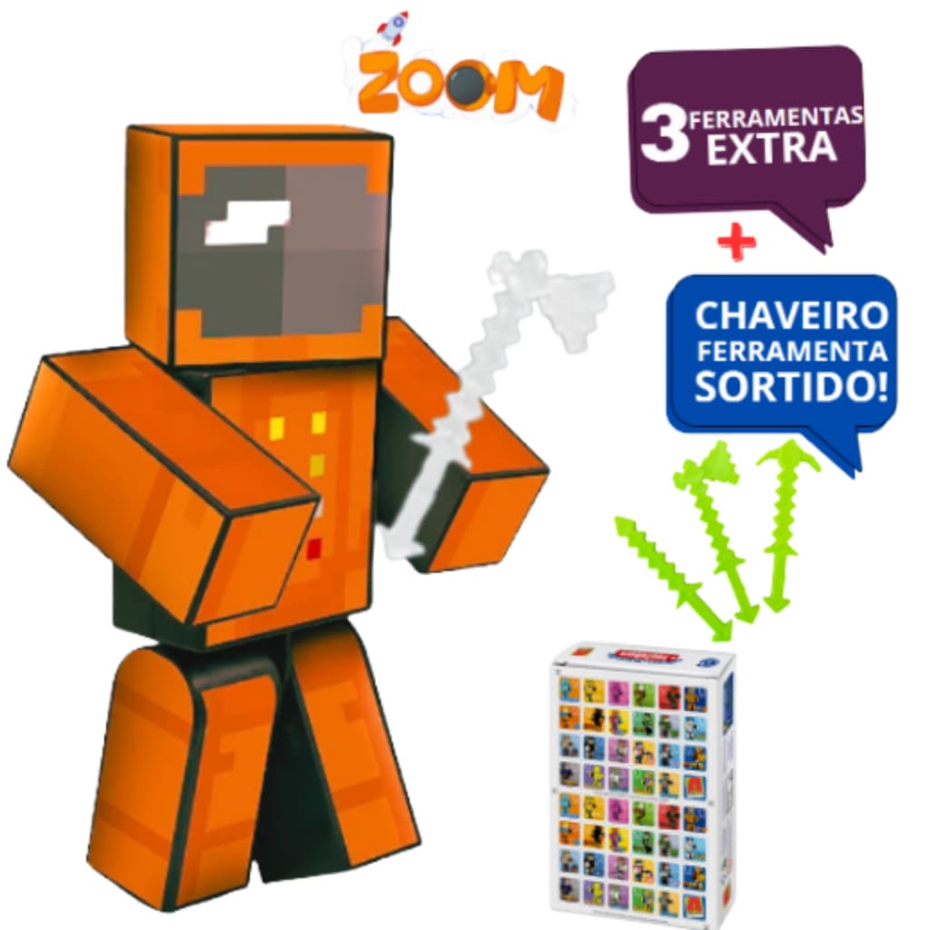 Boneco Youtuber Gamer  Zoom 15cm + Ferramentas+Cheveiro+Jogo Memoria original craft