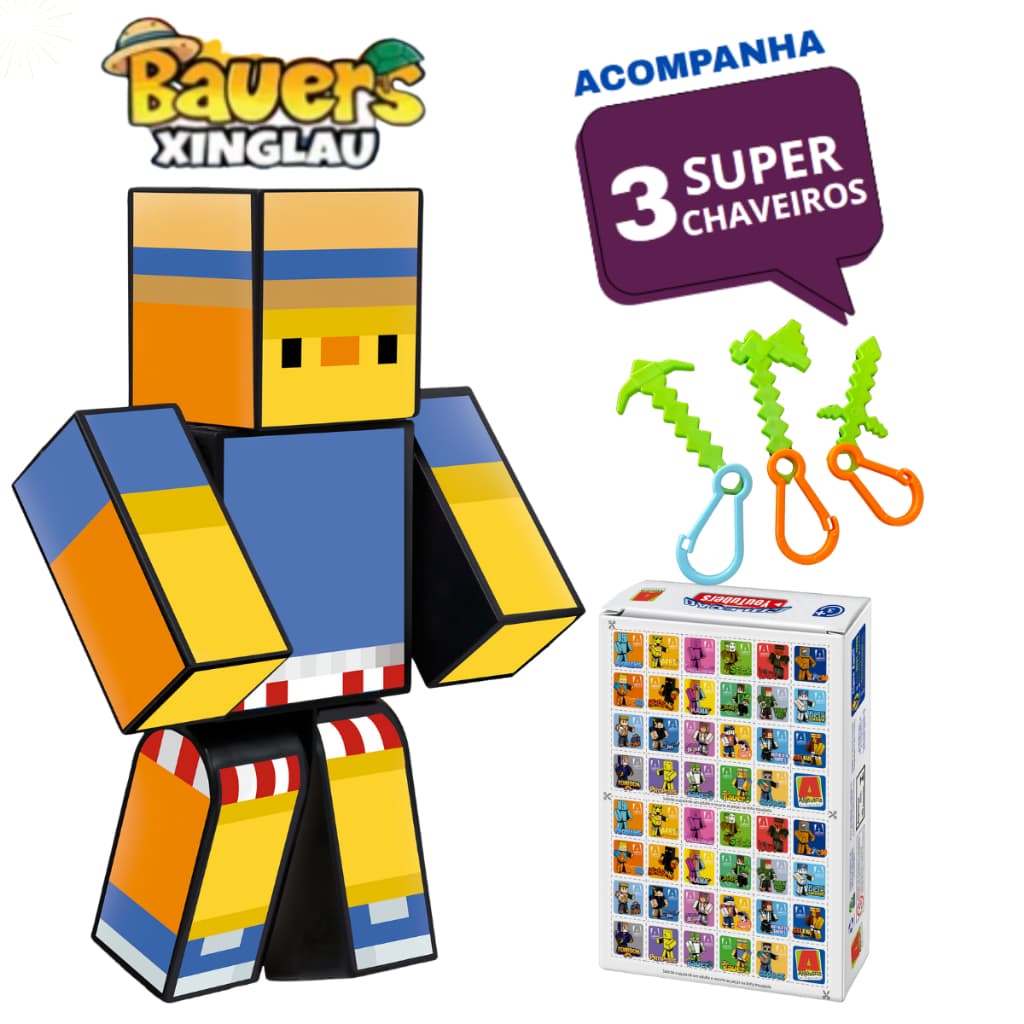 Boneco Youtuber Gamer  Xinglau Bauers 25cm + Chaveiros+ Jogo da Memória original craft