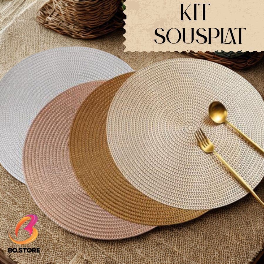 Kit Sousplat 4 ou 6 unidades Jogo Amaricano Redondo para Mesa  de Jantar Mesa Posta Impermeável