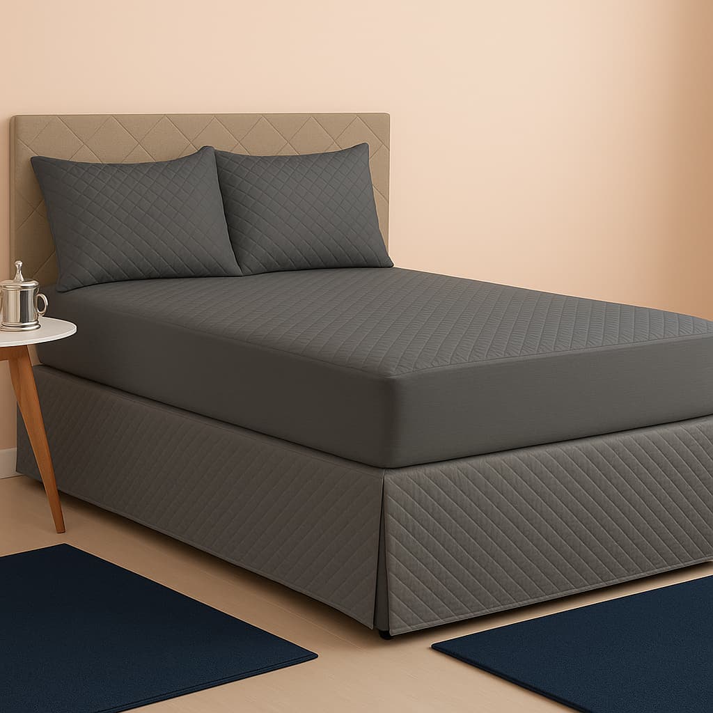 Kit Capa Impermeável Casal + Saia Matelada + 02 Protetores Impermeáveis para Travesseiro
