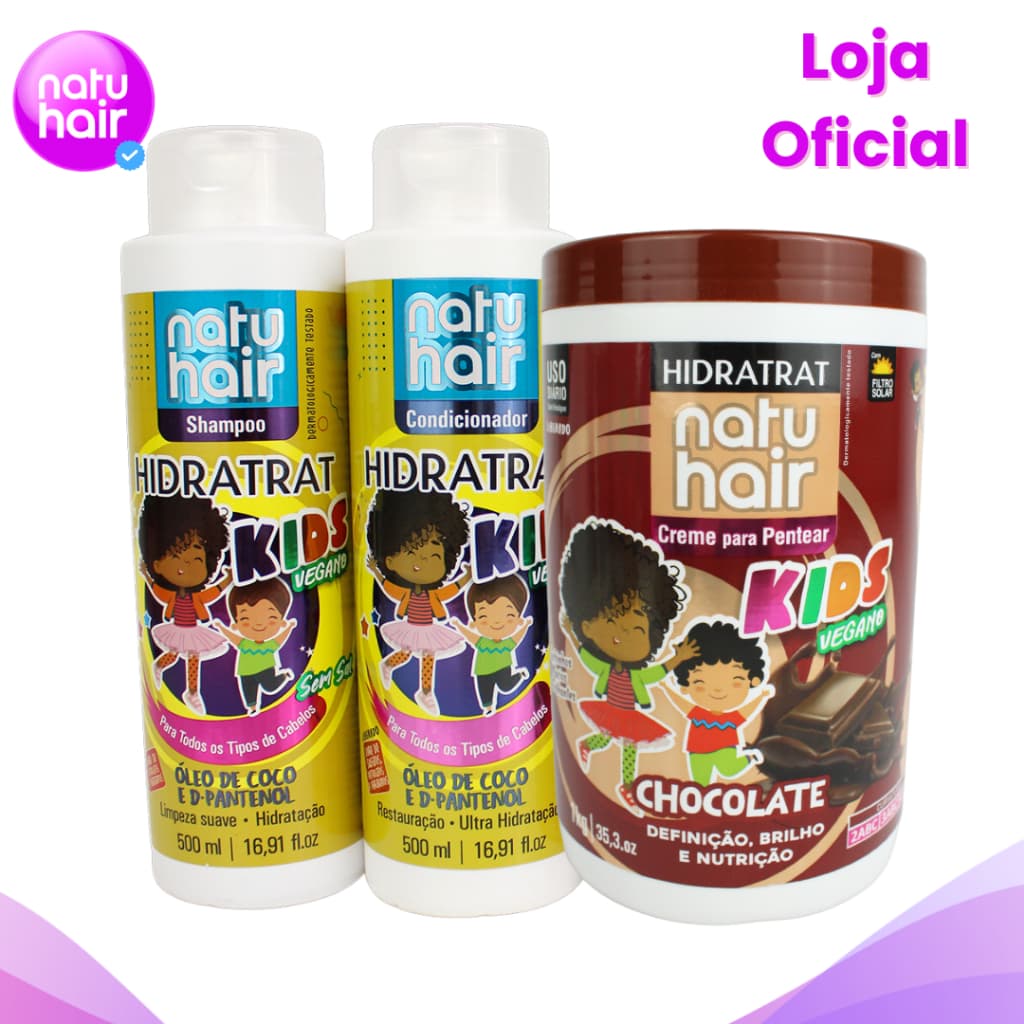 Kit Hidratrat Kids com Creme para pentear Chocolate Natuhair 1 kg