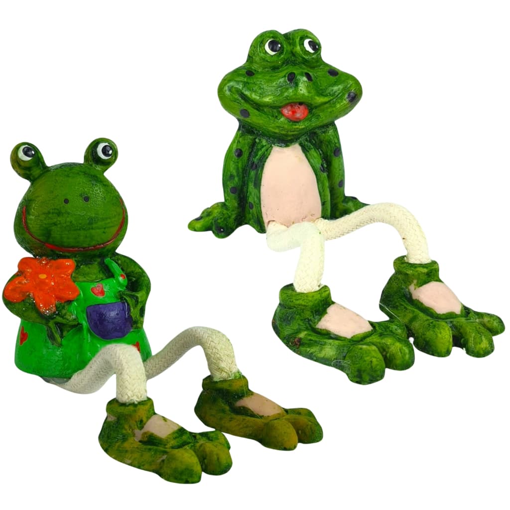 Casal de Sapo e Sapa em Resina Pernas De Cordas Estatueta Enfeite Decorativo